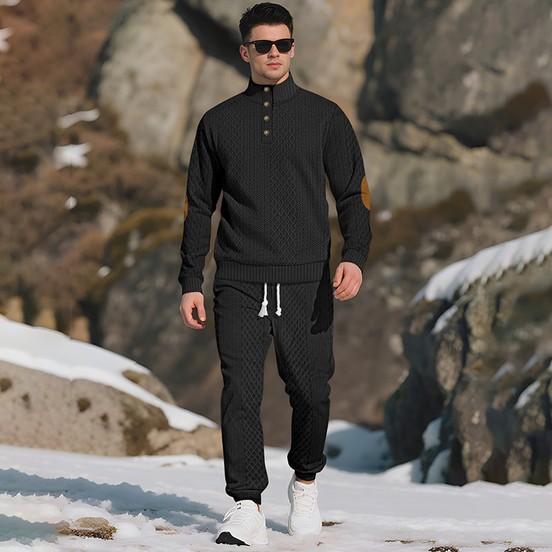 Casual Jacquard Set: Stand Collar Top + Elastic Cuff Pants – Rich Jacquard Texture & Elegant Neckline, Daily Wear Essential!