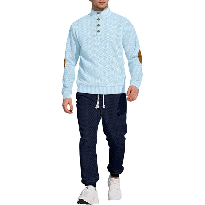 Casual Jacquard Set: Stand Collar Top + Elastic Cuff Pants – Rich Jacquard Texture & Elegant Neckline, Daily Wear Essential!